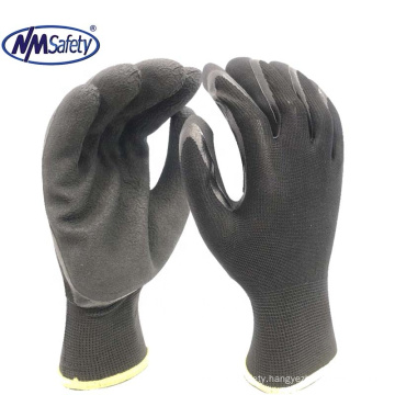 NMSAFETY 13 gauge black polyester liner coated black latex glove /garden gloves
